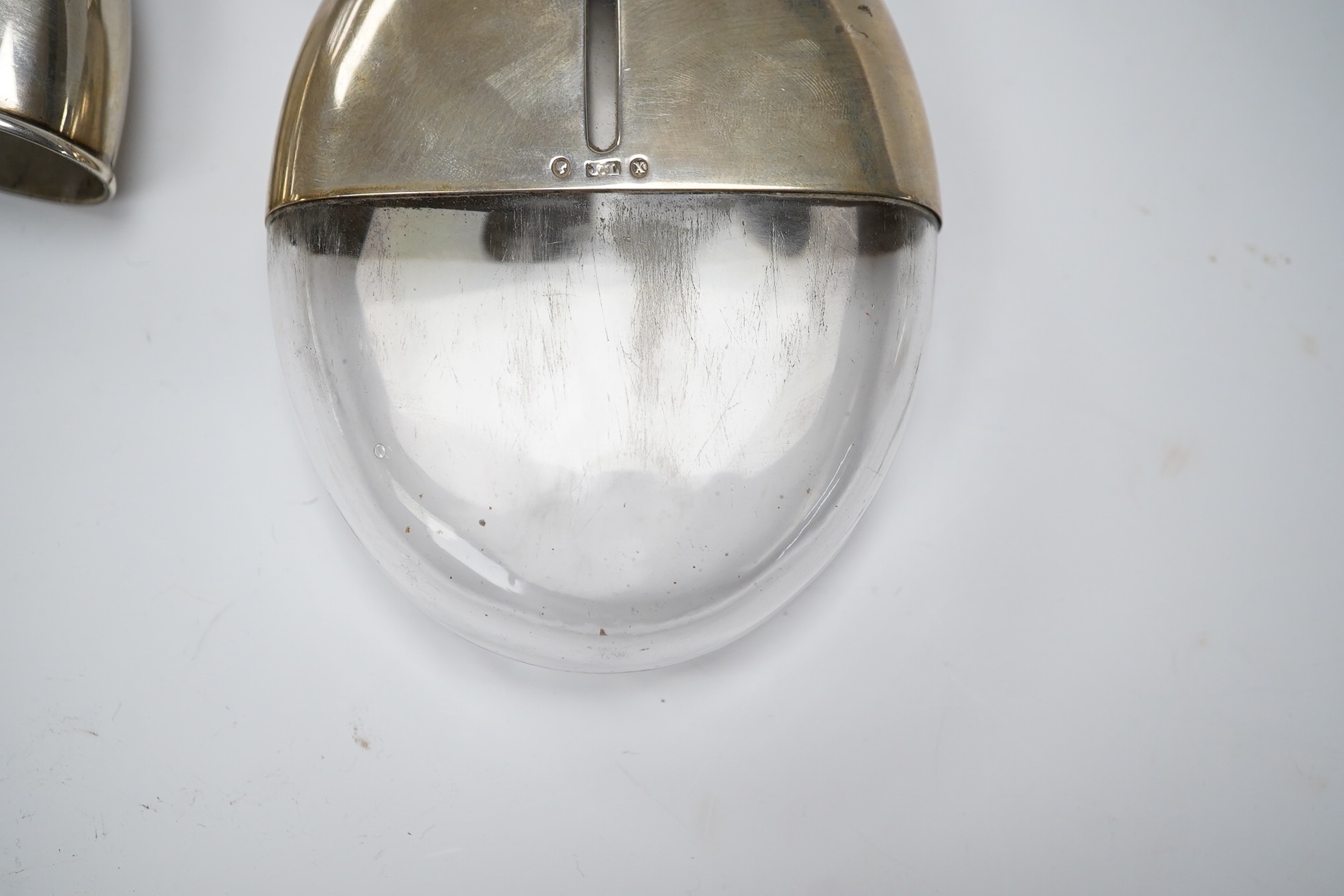 A Victorian silver oval pocket flask, John Linegar, Birmingham, 1872, 12.8cm. Condition - poor